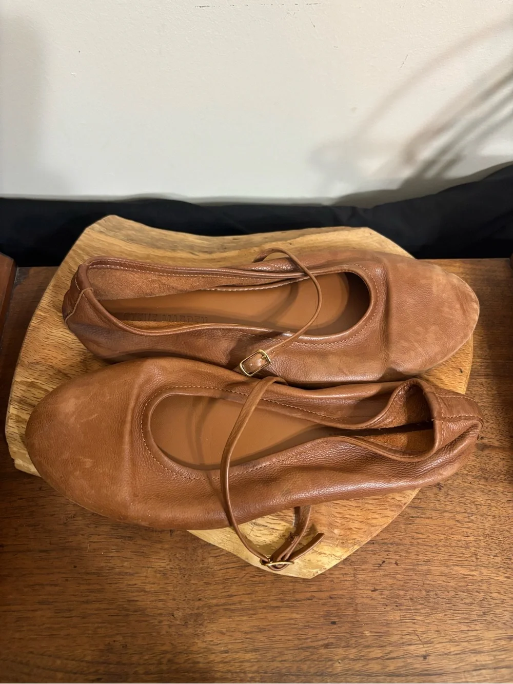 Steve Madden Soft Brown Leather Mary Jane Ballet Flats Buckle Strap Sz 9